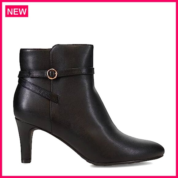 Heeled Ankle Booties with Buckle Accent, Faux Leather, 2.75 Inch Heel - Picture 2 of 7